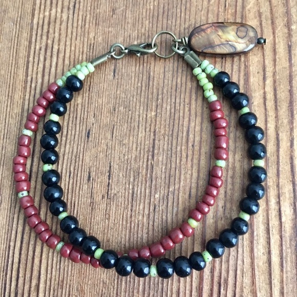 Black and Brown Double Strand Ladies Beaded Bracelet, Handmade Ladies Bracelet - Picture 4 of 6